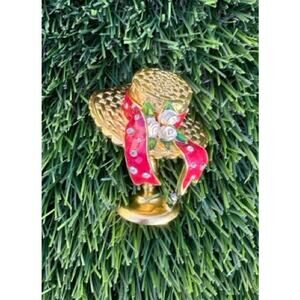 Estee Lauder Goldtone " Sun Bonnet” Compact for solid Pleasures Perfume 2000 BN